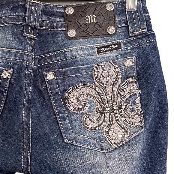 Miss Me Jeans FDL Easy Straight Dark Wash Rhinestone Bling Pockets Size 26 | 2 - Picture 8 of 15